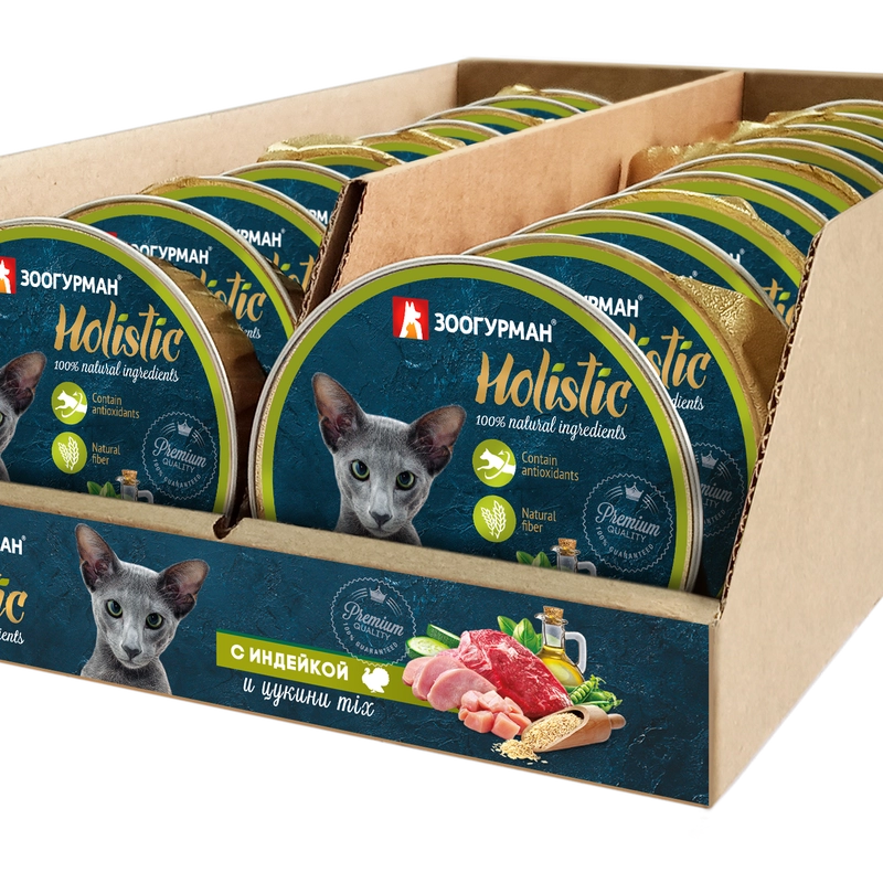 Влажный корм для кошек "Holistic" С индейкой и цукини MIX ламистер 100гр*20шт