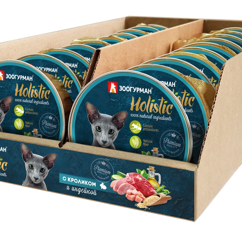 Влажный корм для кошек "Holistic" С кроликом и индейкой ламистер 100гр*20шт