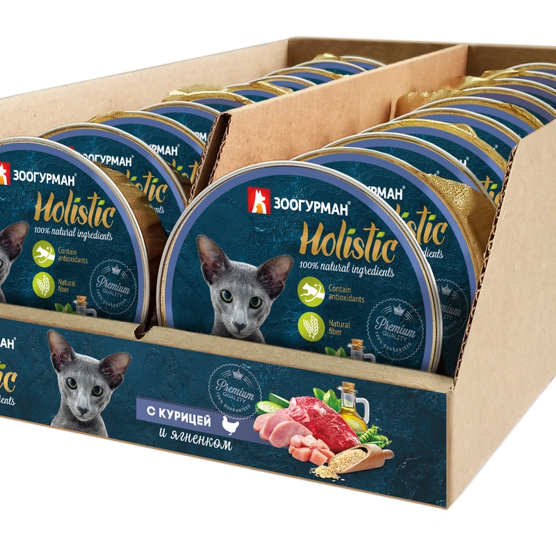 Влажный корм для кошек "Holistic" С курицей и ягненком ламистер 100гр*20шт