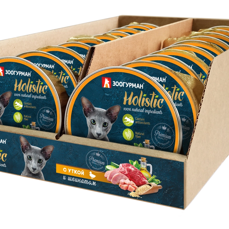 Влажный корм для кошек "Holistic" С уткой и шпинатом ламистер 100гр*20шт