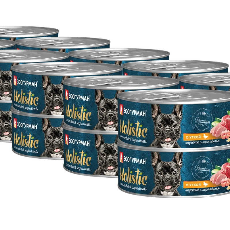 Влажный корм для собак "Holistic" С уткой, индейкой и картофелем ж/б 100г*24шт