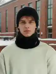 Темно-синий трикотажный мужской набор: шапка и шарф на осень, зиму