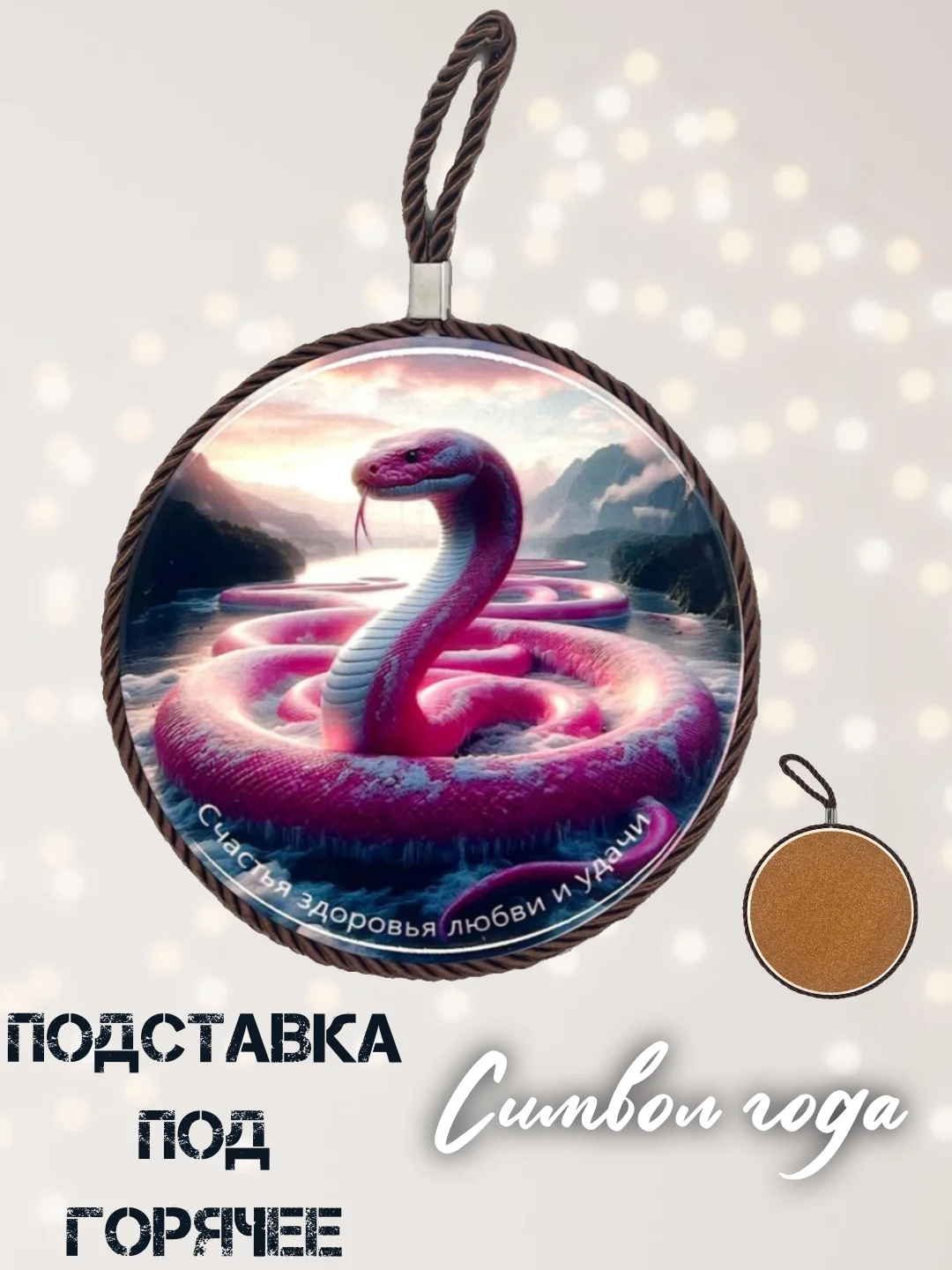 Тёмно-розовый подставка под горячее Змея/подарок. Символ 2025