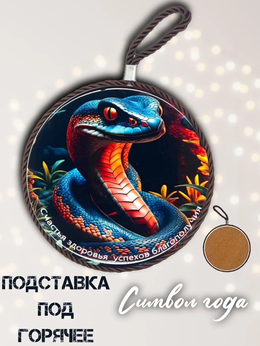 Синий подставка под горячее Змея/подарок. Символ 2025