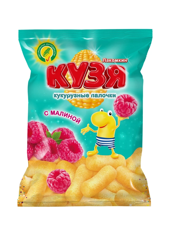 Кузя Лакомкин 100г кукурузные палочки со вкусом Малина