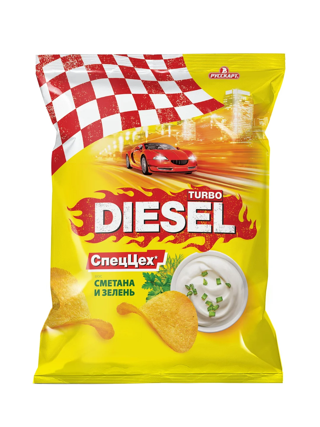 Чипсы Turbo Diesel 120г со вкусом Сметана и зелень (спеццех)