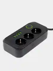Черный удлинитель сетевой, фильтр 3 метра, 3 розетки с 4 USB и 1 Type-C портами и кнопкой