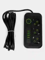 Черный удлинитель сетевой, фильтр 3 метра, 3 розетки с 4 USB и 1 Type-C портами и кнопкой
