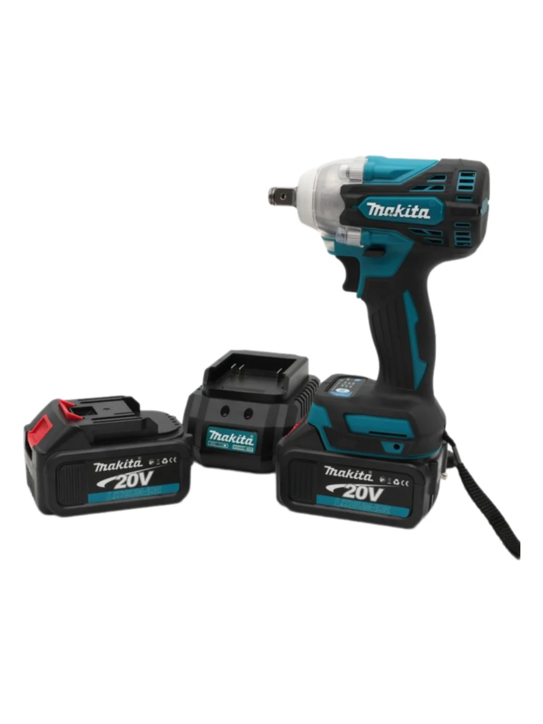 Синий гайковерт Makita аккумуляторный бесщеточный, 20V  с набором насадок