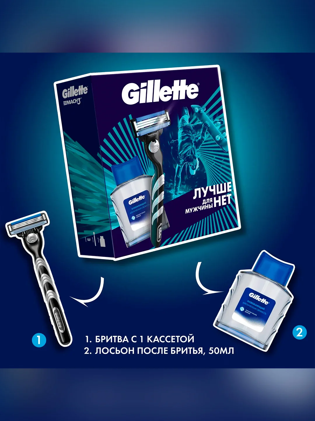 Мужской подарочный набор Gillette с бритвой Gillette Mach3 и лосьон после бритья 50мл