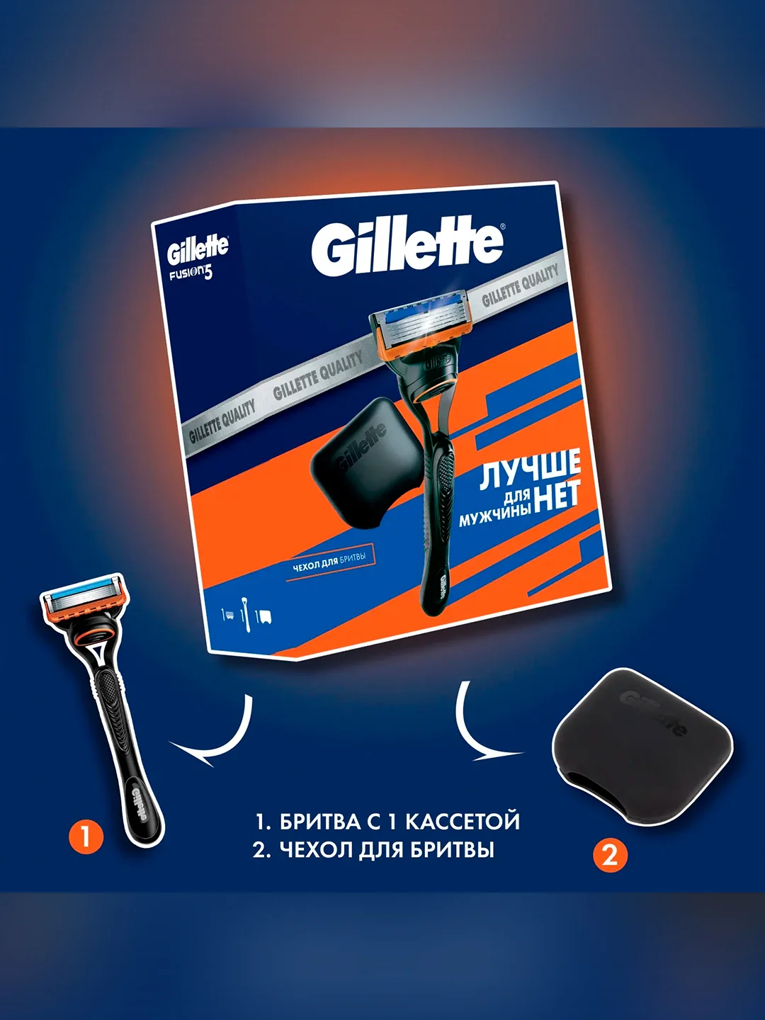 Набор Gillette Fusion5 со сменной кассетой + чехол, черный