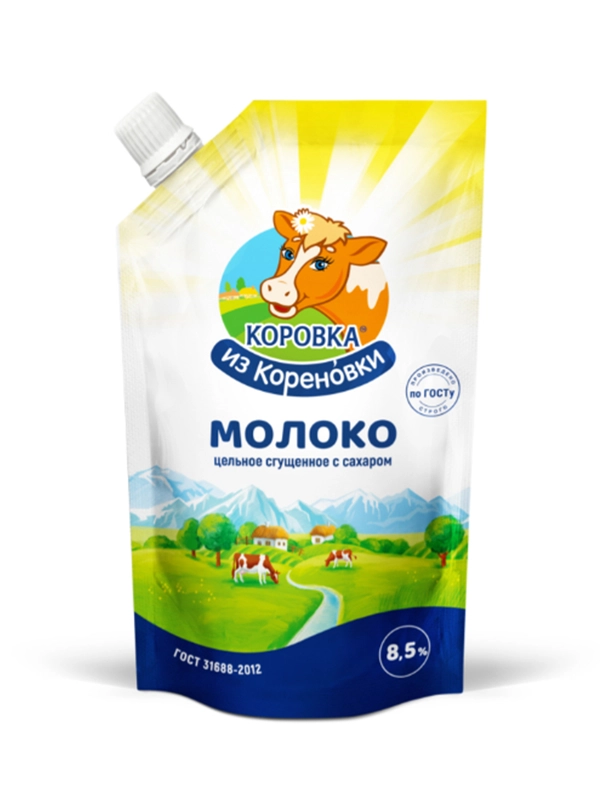 Молоко цельное сгущеное с сахаром КОРОВКА из Кореновки м.д.ж. 8,5%, 650 г дойпак