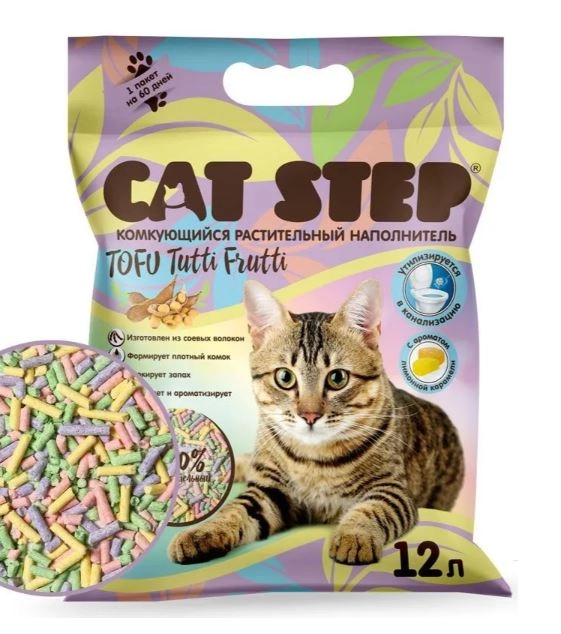Соевый комкующийся наполнитель Cat Step Tofu Tutti, с ароматом карамели, 12 л