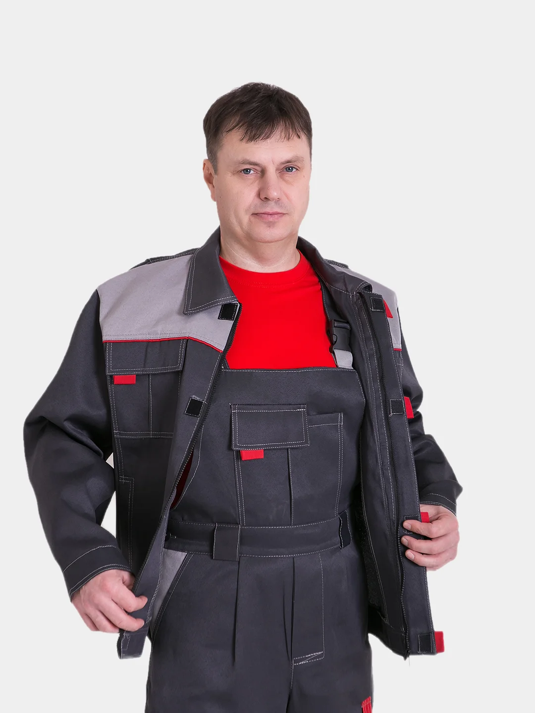 Спецодежда, Костюм рабочий мужской "Фаворит" (куртка / полукомбинезон, цвет- серый)