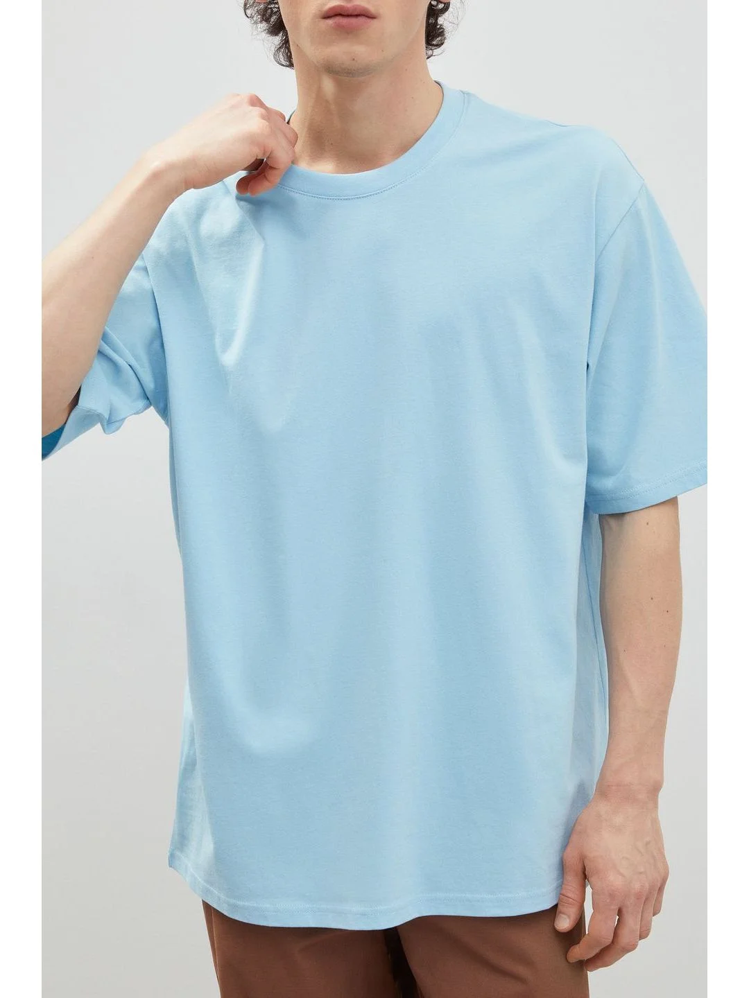 Голубой футболка oversize силуэта из хлопка
