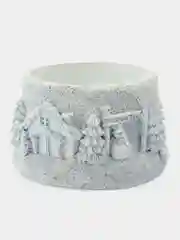 Голубой подсвечник зимний Деревенька из гипса