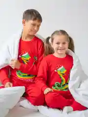 Красный пижама Бактра новогодняя Змея для мальчиков, девочек, подарок на новый год, рост 86-164 см