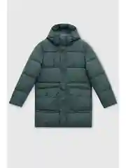 Зеленый пальто утепленное с капюшоном