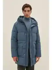 Голубой пальто утепленное с капюшоном