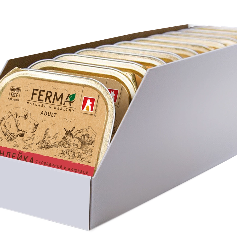 Влажный корм для собак Ferma Индейка с говядиной и клюквой, 150г*11шт