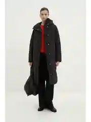 Черный пальто утепленное с капюшоном