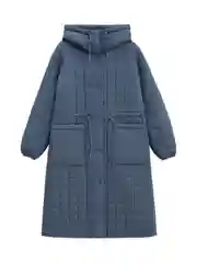 Голубой пальто утепленное с капюшоном