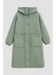 Зеленый пальто утепленное с капюшоном