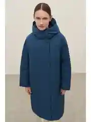 Синий пуховое пальто с капюшоном