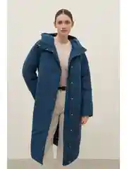 Синий пуховое пальто с капюшоном