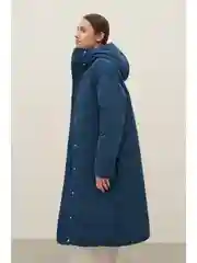 Синий пуховое пальто с капюшоном