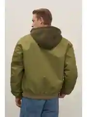 Хаки утепленный бомбер с капюшоном