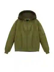 Хаки утепленный бомбер с капюшоном