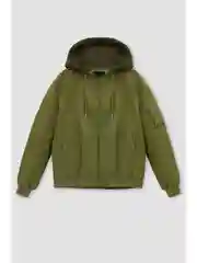Хаки утепленный бомбер с капюшоном