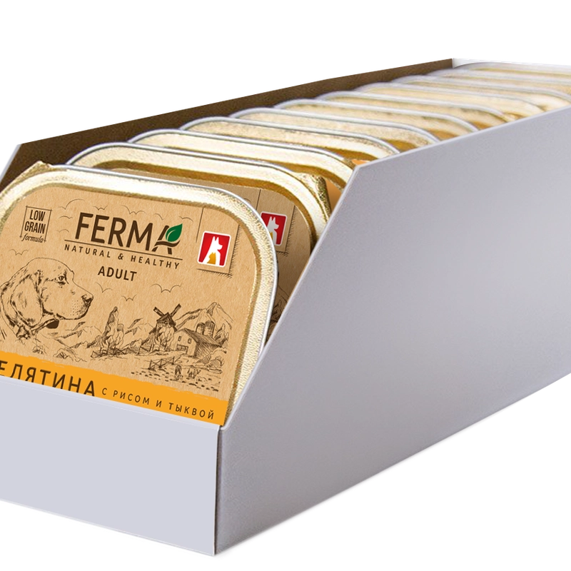 Влажный корм для собак Ferma Телятина с рисом и тыквой, 150г*11шт