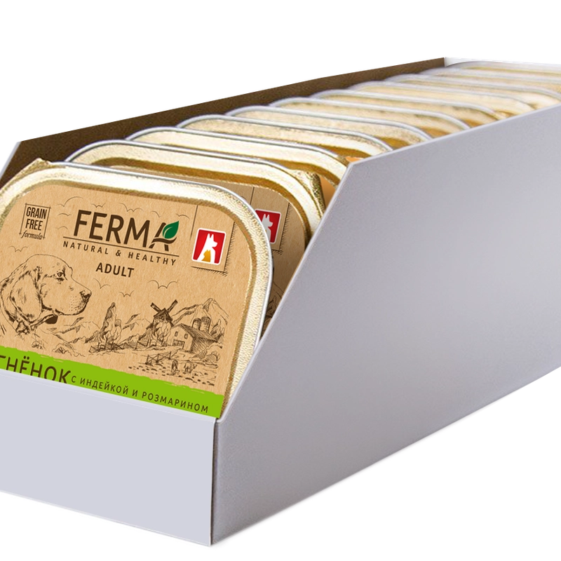 Влажный корм для собак Ferma Ягненок с индейкой и розмарином, 150г*11шт