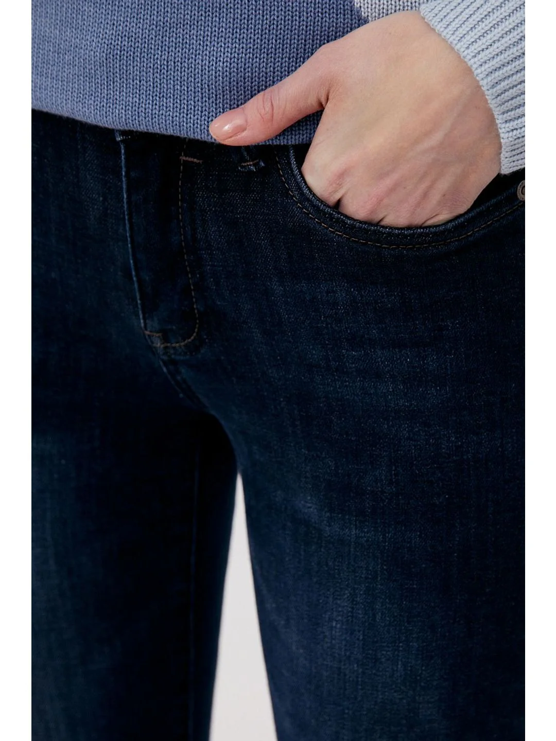 Синий утепленные джинсы straight fit женские