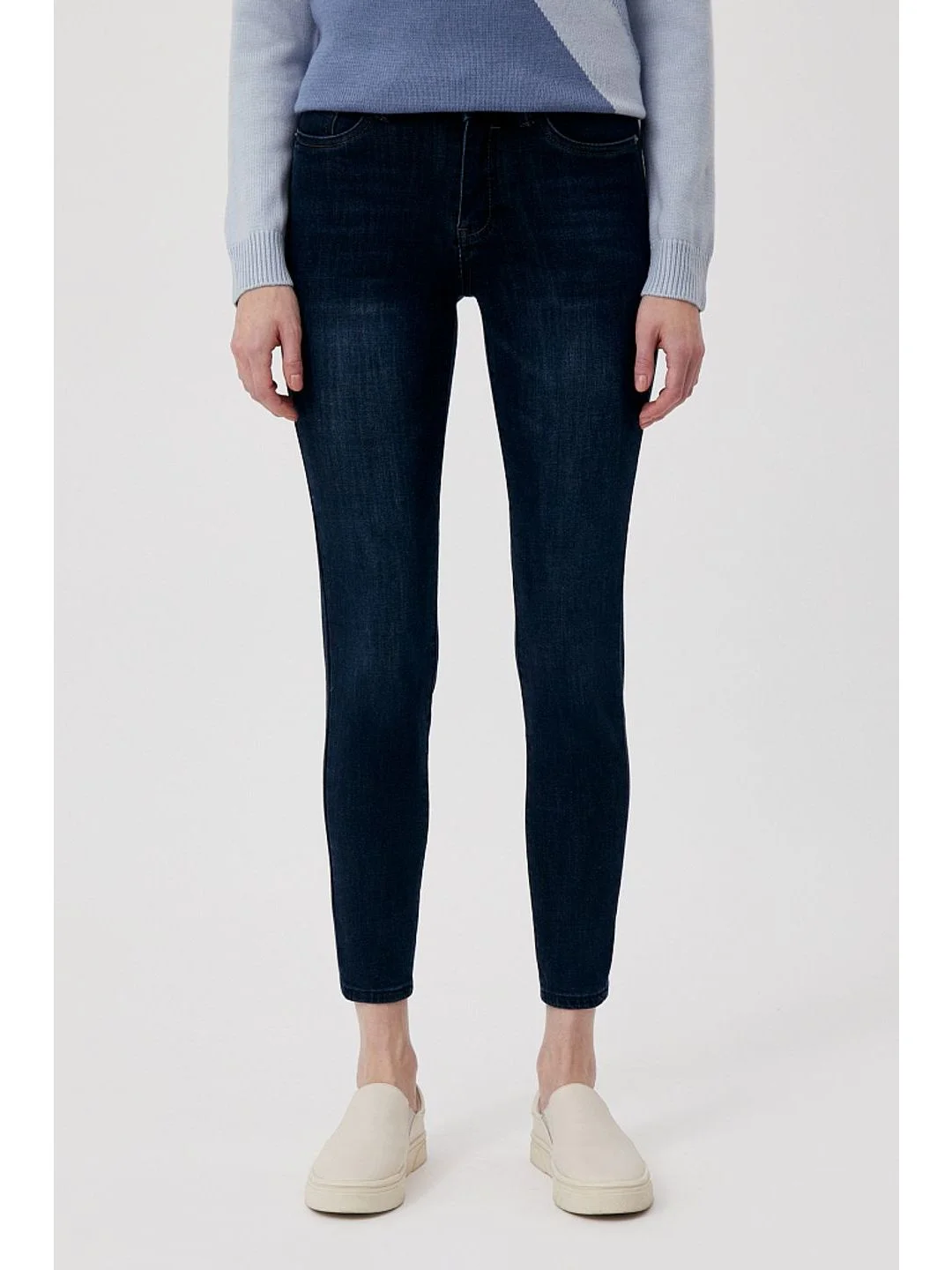 Синий утепленные джинсы straight fit женские