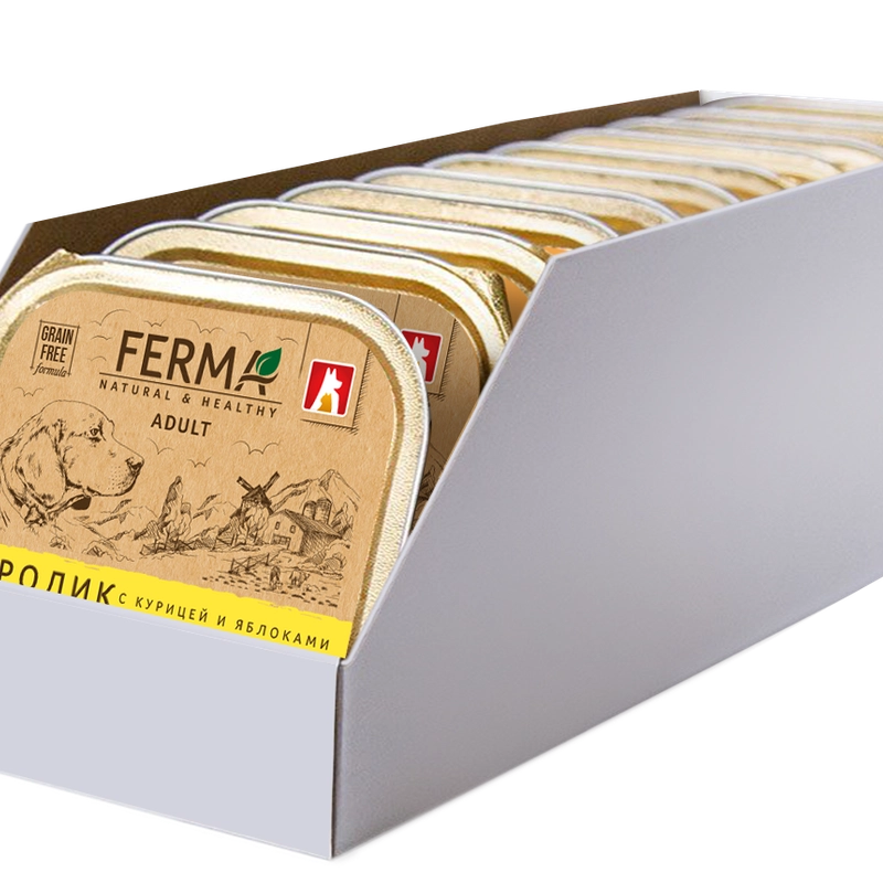 Влажный корм для собак Ferma, кролик с курицей и яблоками, 150 г*11шт
