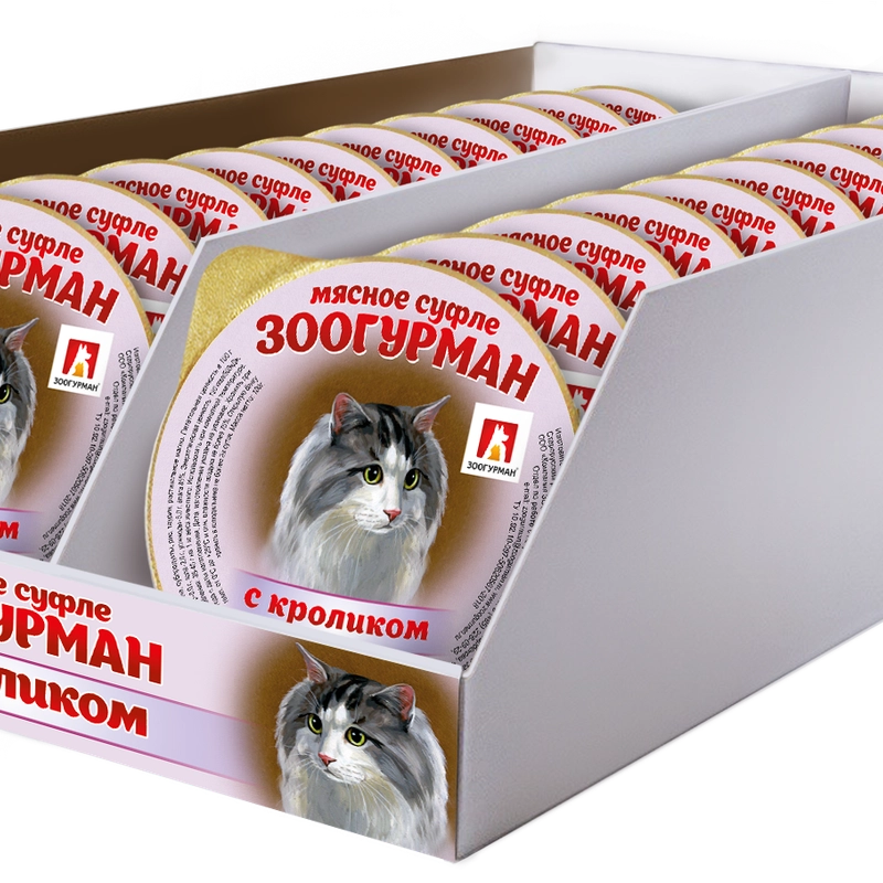 Влажный корм для кошек Суфле ЗООГУРМАН с кроликом д/к ламистеры 100г *20шт
