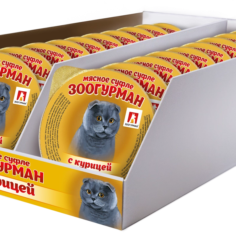 Влажный корм для кошек Суфле ЗООГУРМАН с курицей д/к ламистеры 100г*20шт