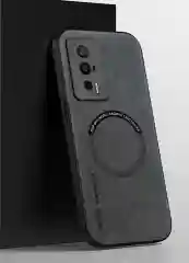 Серый чехол для POCO X6 pro /  POCO F5 pro кожаный с кольцом для магнитного автодержателя