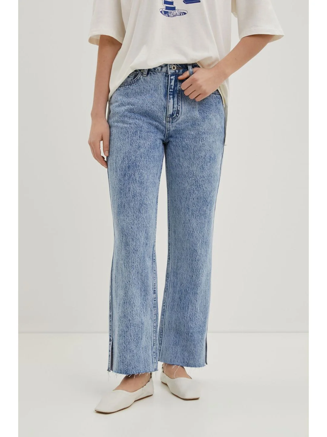 Голубой джинсы straight fit женские
