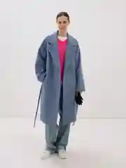 Синий пальто из шерсти с поясом