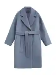 Синий пальто из шерсти с поясом