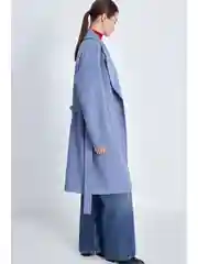 Синий пальто из шерсти с поясом