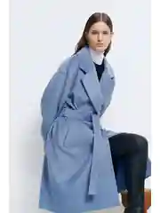 Синий пальто из шерсти с поясом