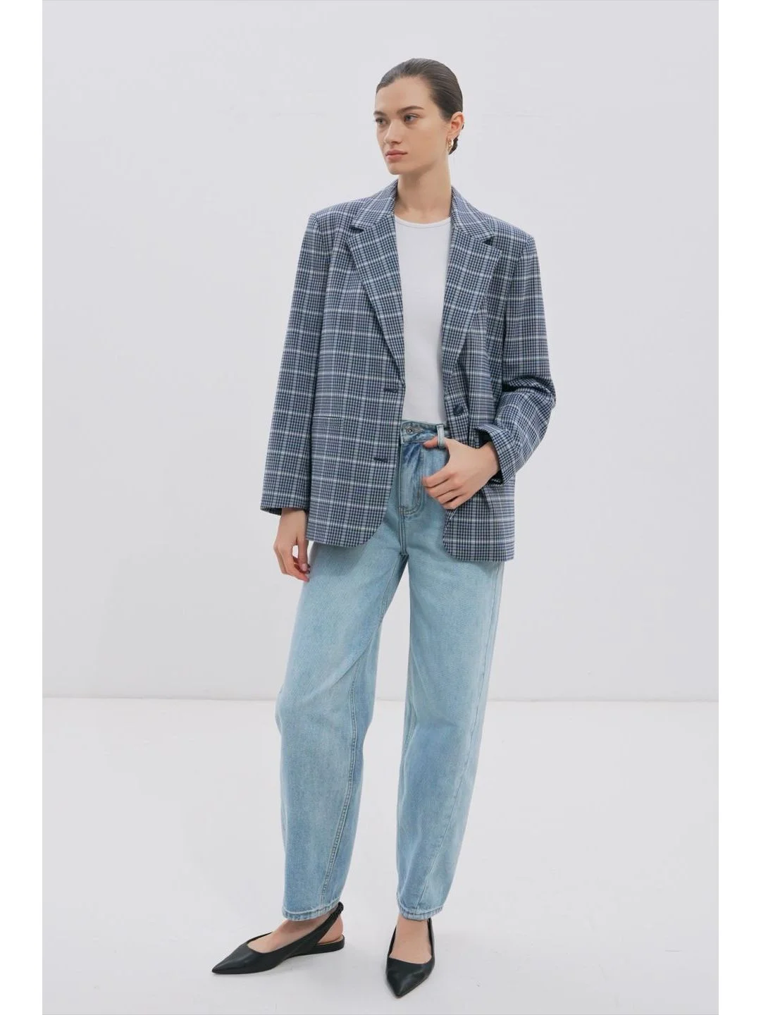 Голубой джинсы baggy fit женские