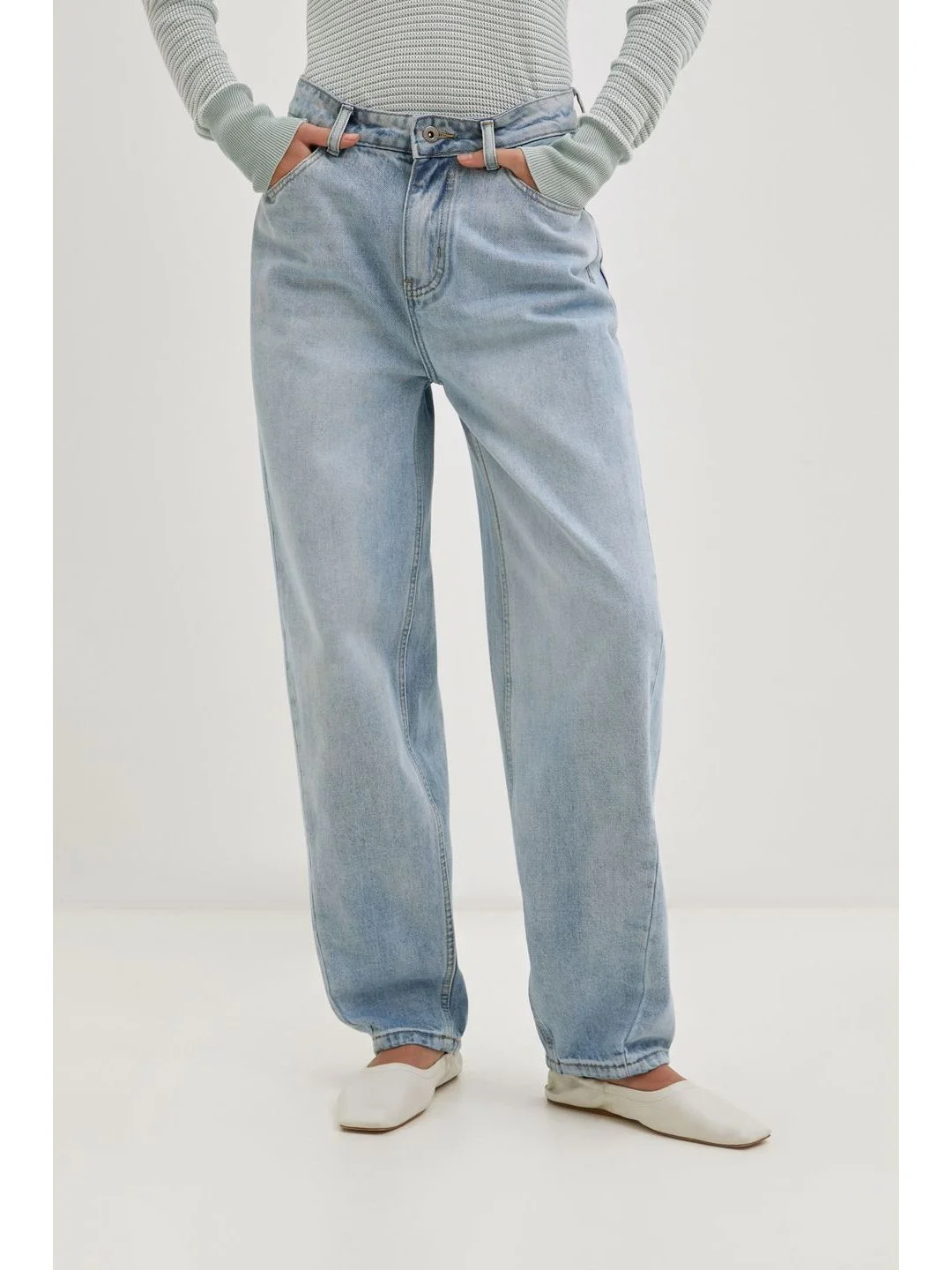 Голубой джинсы baggy fit женские