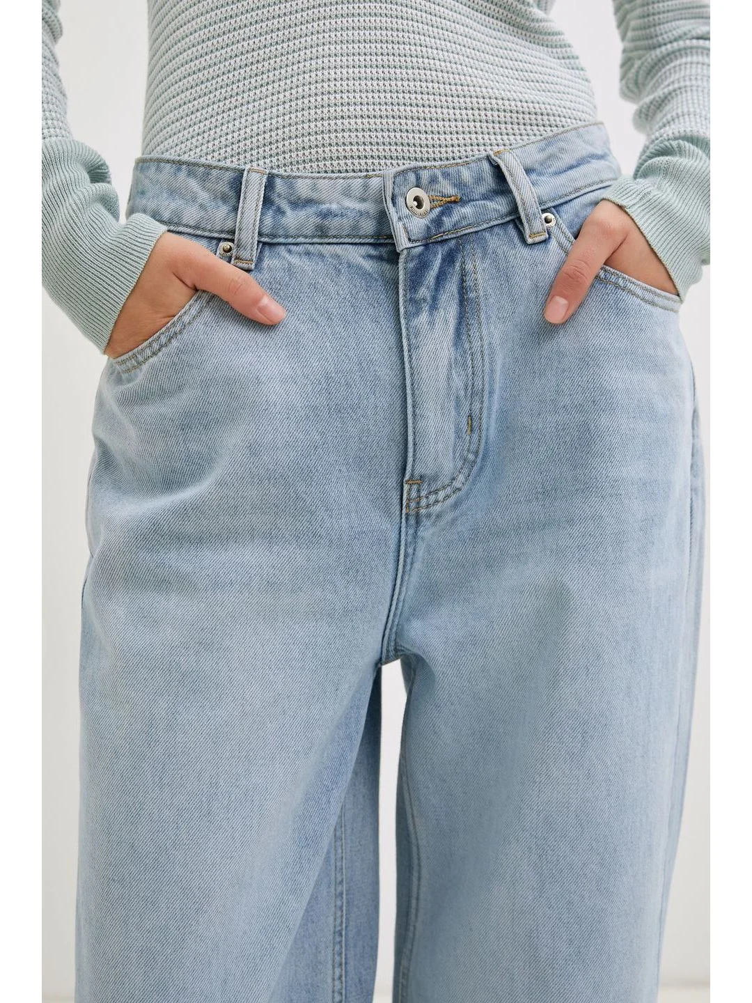 Голубой джинсы baggy fit женские