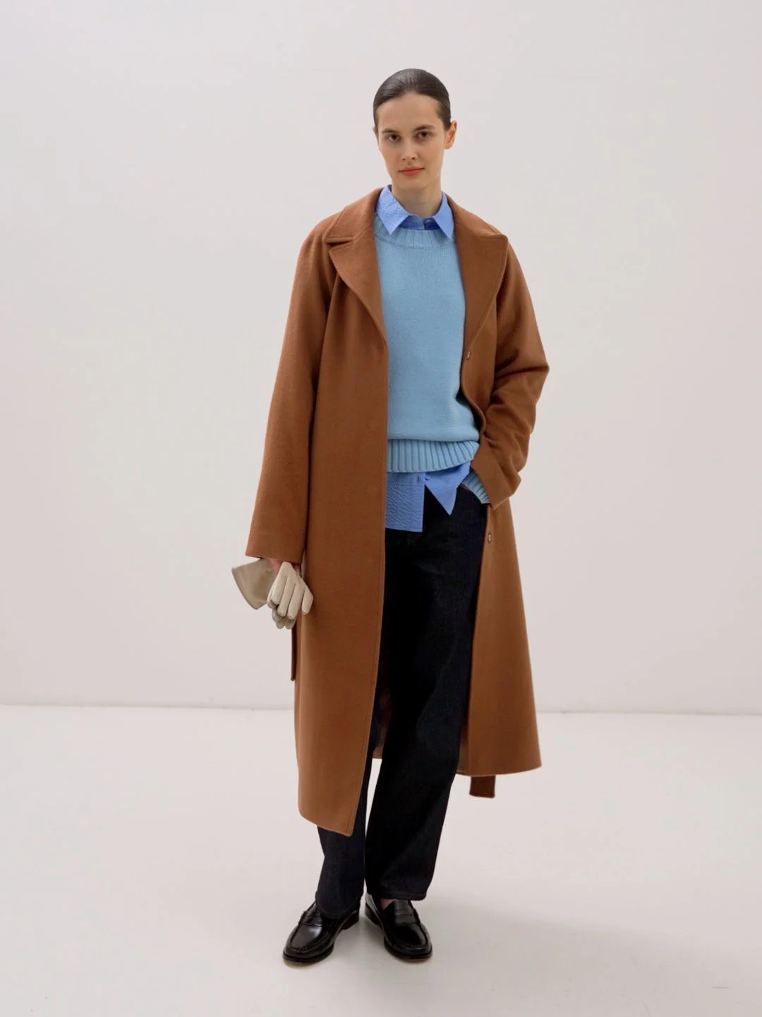 Коричневый пальто oversize силуэта с шерстью